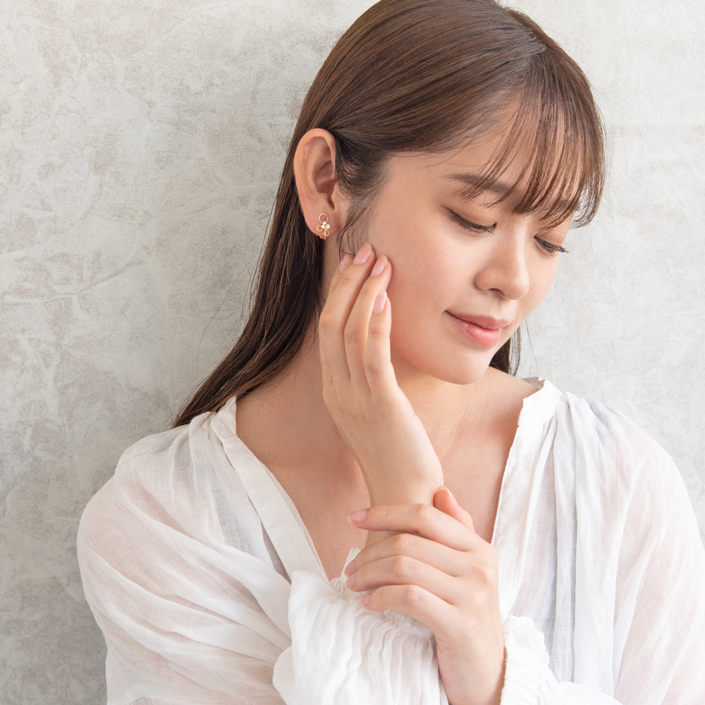 イヤリング ニッケルフリー メタル ワイヤー ドロップ トリプル パール ストーン ネジバネ式イヤリング