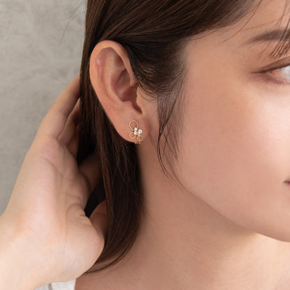 イヤリング ニッケルフリー メタル ワイヤー ドロップ トリプル パール ストーン ネジバネ式イヤリング