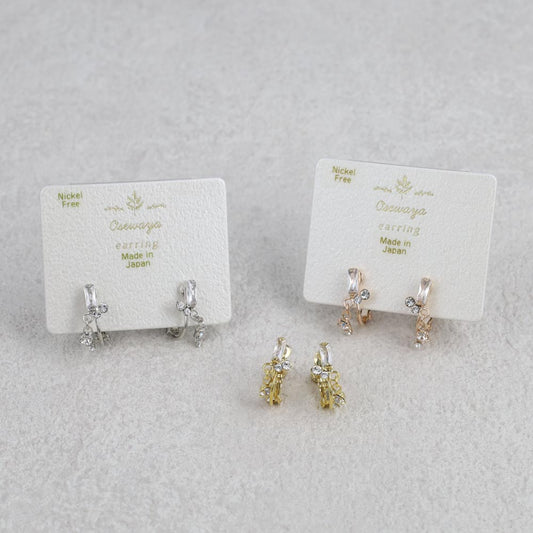 イヤリング ニッケルフリー メタル ミニ ストーン レクタングル 下がり ネジバネ式イヤリング