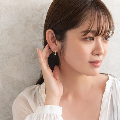 イヤリング ニッケルフリー メタル キュービックジルコニア ミニ ストーン ドロップ 下がり ネジバネ式イヤリング