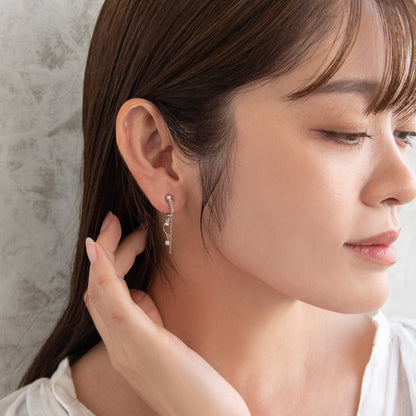 イヤリング ニッケルフリー メタル ワイヤー ウェーブ ミニ ストーン チェーン 下がり ネジバネ式イヤリング