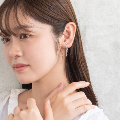 イヤリング ニッケルフリー メタル ワイヤー ウェーブ ミニ ストーン チェーン 下がり ネジバネ式イヤリング