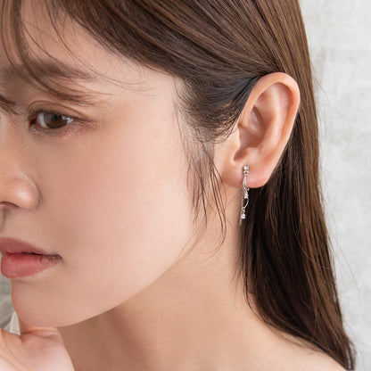 イヤリング ニッケルフリー メタル ワイヤー ウェーブ ミニ ストーン チェーン 下がり ネジバネ式イヤリング