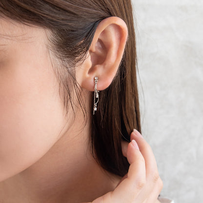 イヤリング ニッケルフリー メタル ワイヤー ウェーブ ミニ ストーン チェーン 下がり ネジバネ式イヤリング