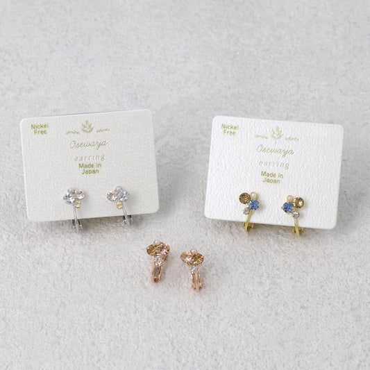 イヤリング ニッケルフリー メタル ミニ カラーストーン パール ランダム ネジバネ式イヤリング