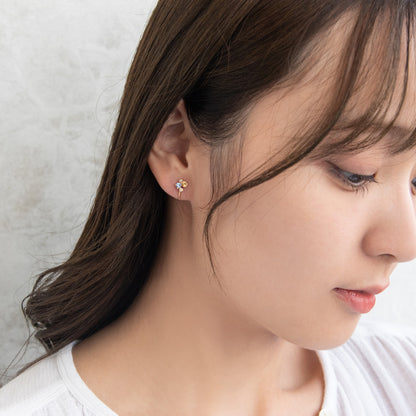 イヤリング ニッケルフリー メタル ミニ カラーストーン パール ランダム ネジバネ式イヤリング