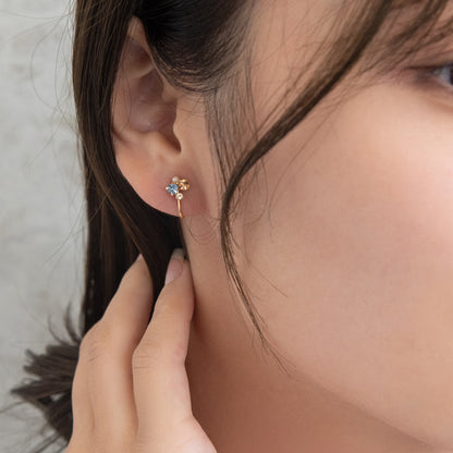 イヤリング ニッケルフリー メタル ミニ カラーストーン パール ランダム ネジバネ式イヤリング