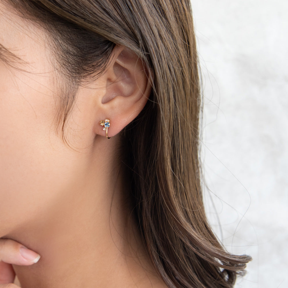 イヤリング ニッケルフリー メタル ミニ カラーストーン パール ランダム ネジバネ式イヤリング