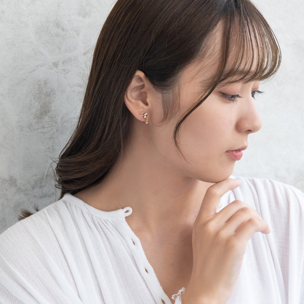 イヤリング ニッケルフリー メタル ワイヤー ドロップ ミニ カラーストーン パール 下がり ネジバネ式イヤリング