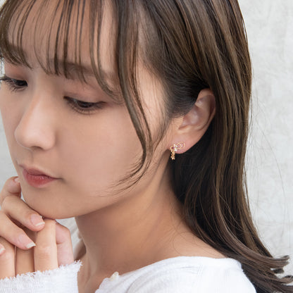 イヤリング ニッケルフリー メタル ワイヤー ドロップ ミニ カラーストーン パール 下がり ネジバネ式イヤリング