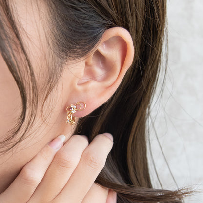 イヤリング ニッケルフリー メタル ワイヤー ドロップ ミニ カラーストーン パール 下がり ネジバネ式イヤリング