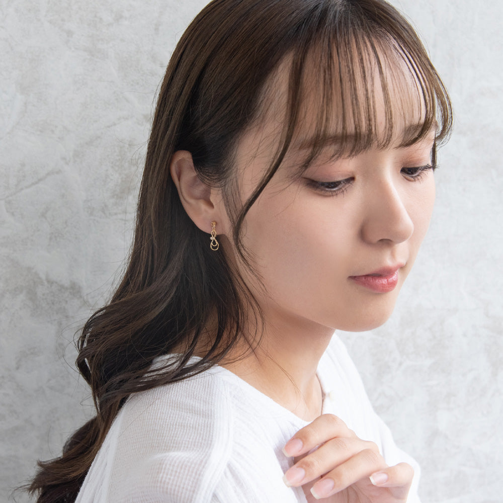 イヤリング ニッケルフリー メタル ワイヤー クロス ドロップ ミニ カラーストーン 下がり ネジバネ式イヤリング