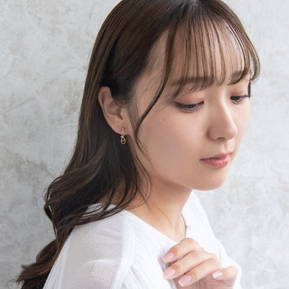 イヤリング ニッケルフリー メタル ワイヤー クロス ドロップ ミニ カラーストーン 下がり ネジバネ式イヤリング