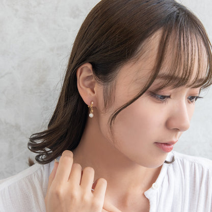 イヤリング ニッケルフリー メタル ミニ カラーストーン パール 下がり ネジバネ式イヤリング