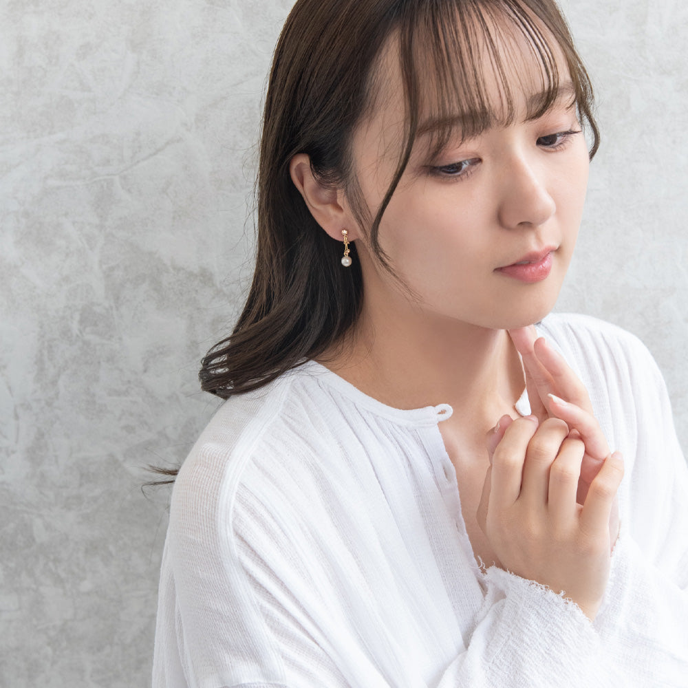 イヤリング ニッケルフリー メタル ミニ カラーストーン パール 下がり ネジバネ式イヤリング