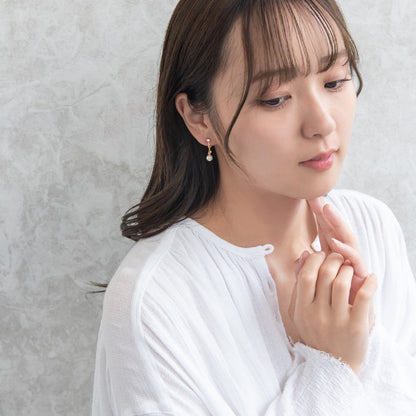 イヤリング ニッケルフリー メタル ミニ カラーストーン パール 下がり ネジバネ式イヤリング