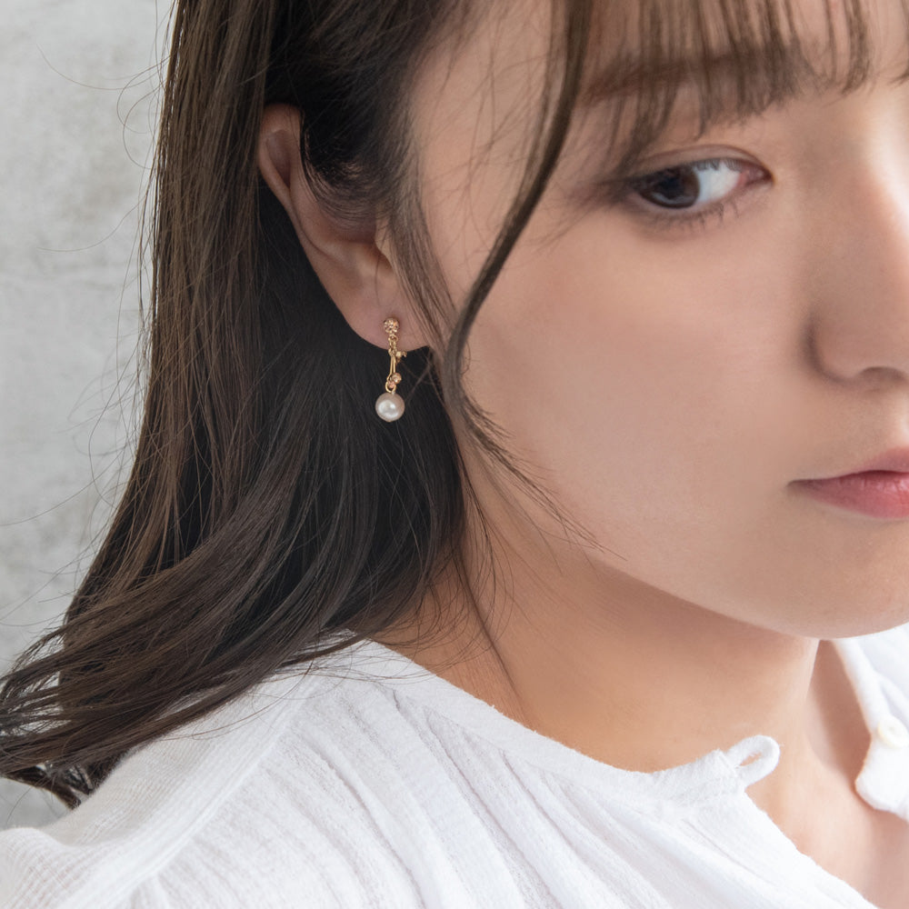イヤリング ニッケルフリー メタル ミニ カラーストーン パール 下がり ネジバネ式イヤリング