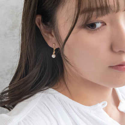 イヤリング ニッケルフリー メタル ミニ カラーストーン パール 下がり ネジバネ式イヤリング