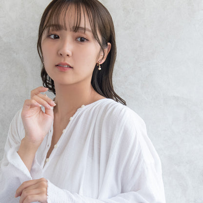 イヤリング ニッケルフリー メタル ミニ カラーストーン パール 下がり ネジバネ式イヤリング