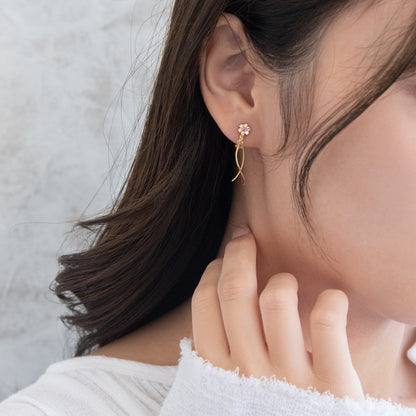 イヤリング ニッケルフリー メタル ワイヤー カーブライン ミニ フラワー カラーストーン パール ネジバネ式イヤリング