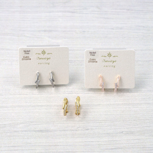 イヤリング ニッケルフリー キュービックジルコニア メタル ダブルライン ネジバネ式イヤリング