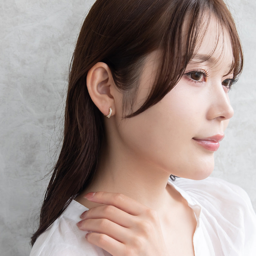 イヤリング ニッケルフリー キュービックジルコニア メタル ネジバネ式イヤリング