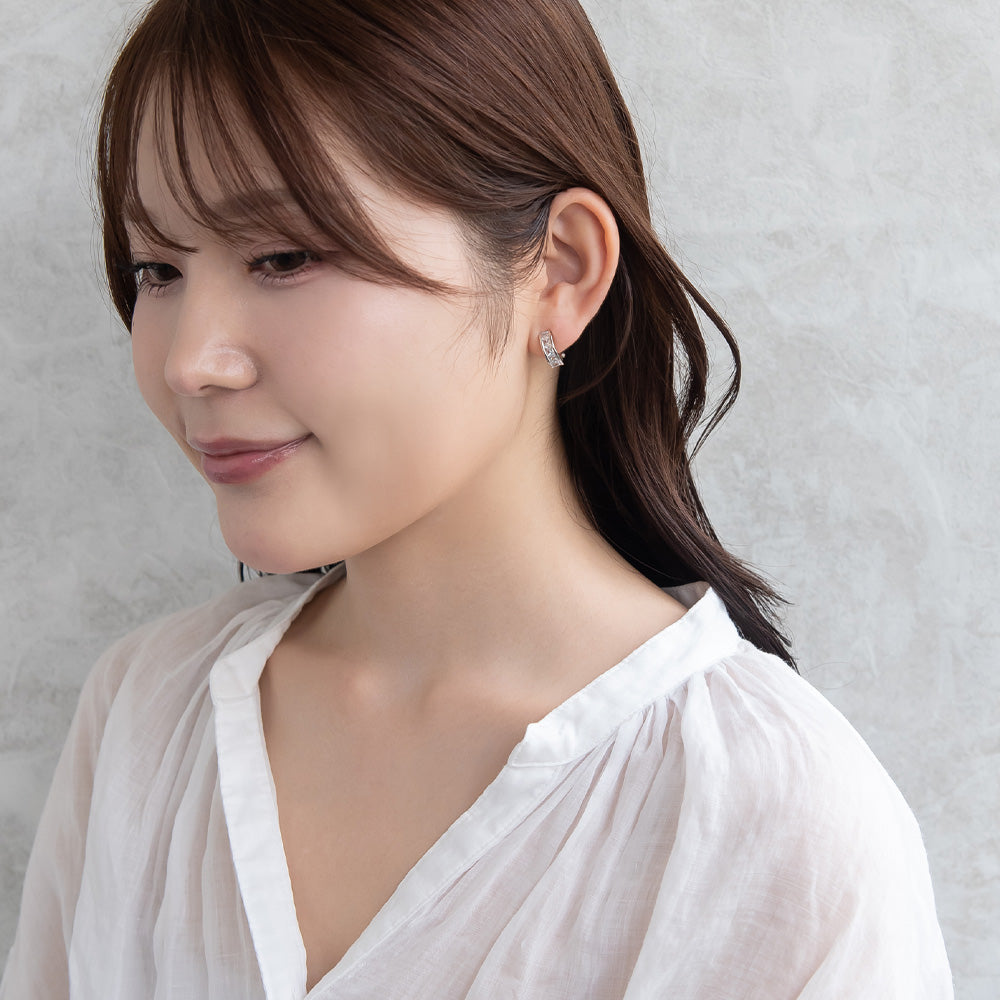 イヤリング ニッケルフリー キュービックジルコニア メタル ライン ネジバネ式イヤリング