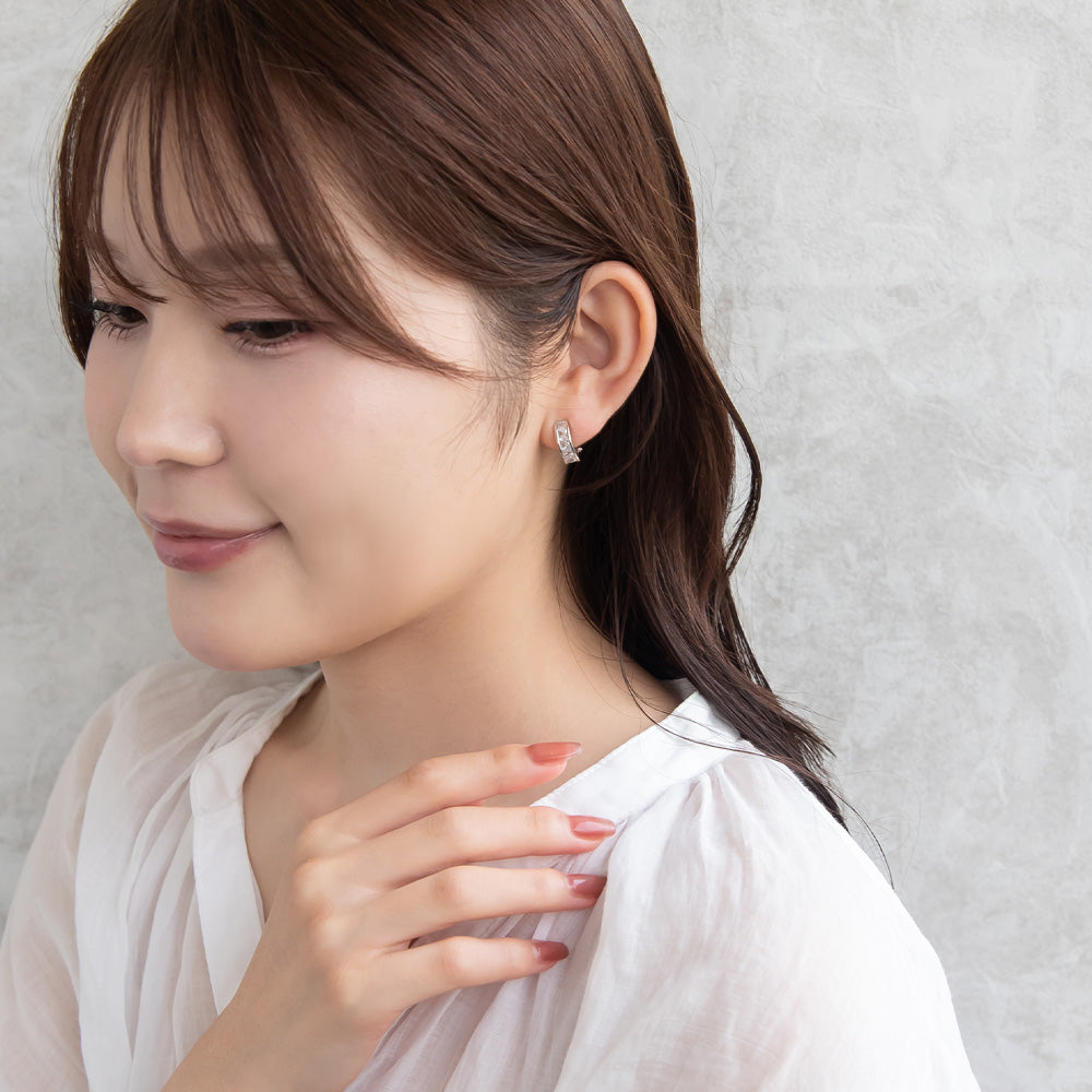 イヤリング ニッケルフリー キュービックジルコニア メタル ライン ネジバネ式イヤリング