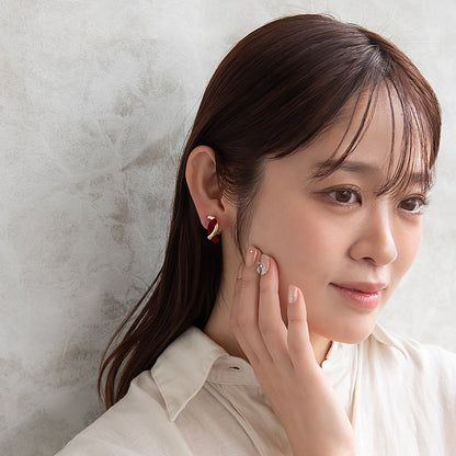 イヤリング ニッケルフリー メタル フロッキー カラー カーブ ライン クロス ネジバネ式イヤリング