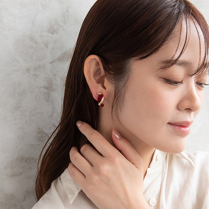 イヤリング ニッケルフリー メタル フロッキー カラー カーブ ライン クロス ネジバネ式イヤリング
