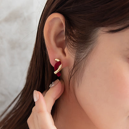 イヤリング ニッケルフリー メタル フロッキー カラー カーブ ライン クロス ネジバネ式イヤリング