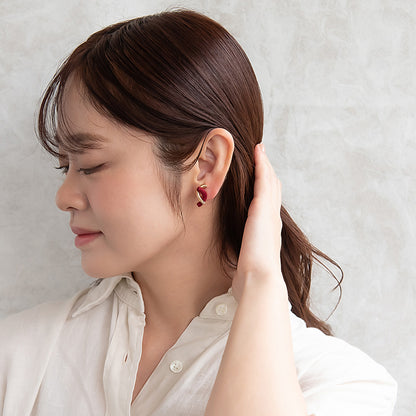 イヤリング ニッケルフリー メタル フロッキー カラー カーブ ライン クロス ネジバネ式イヤリング