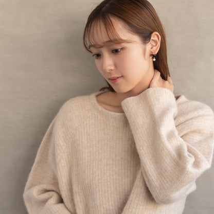 イヤリング ニッケルフリー メタル フロッキー カラー リボン パール ネジバネ式イヤリング