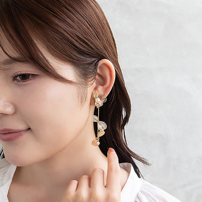 イヤリング ニッケルフリー フラワー パール ネジバネ式イヤリング