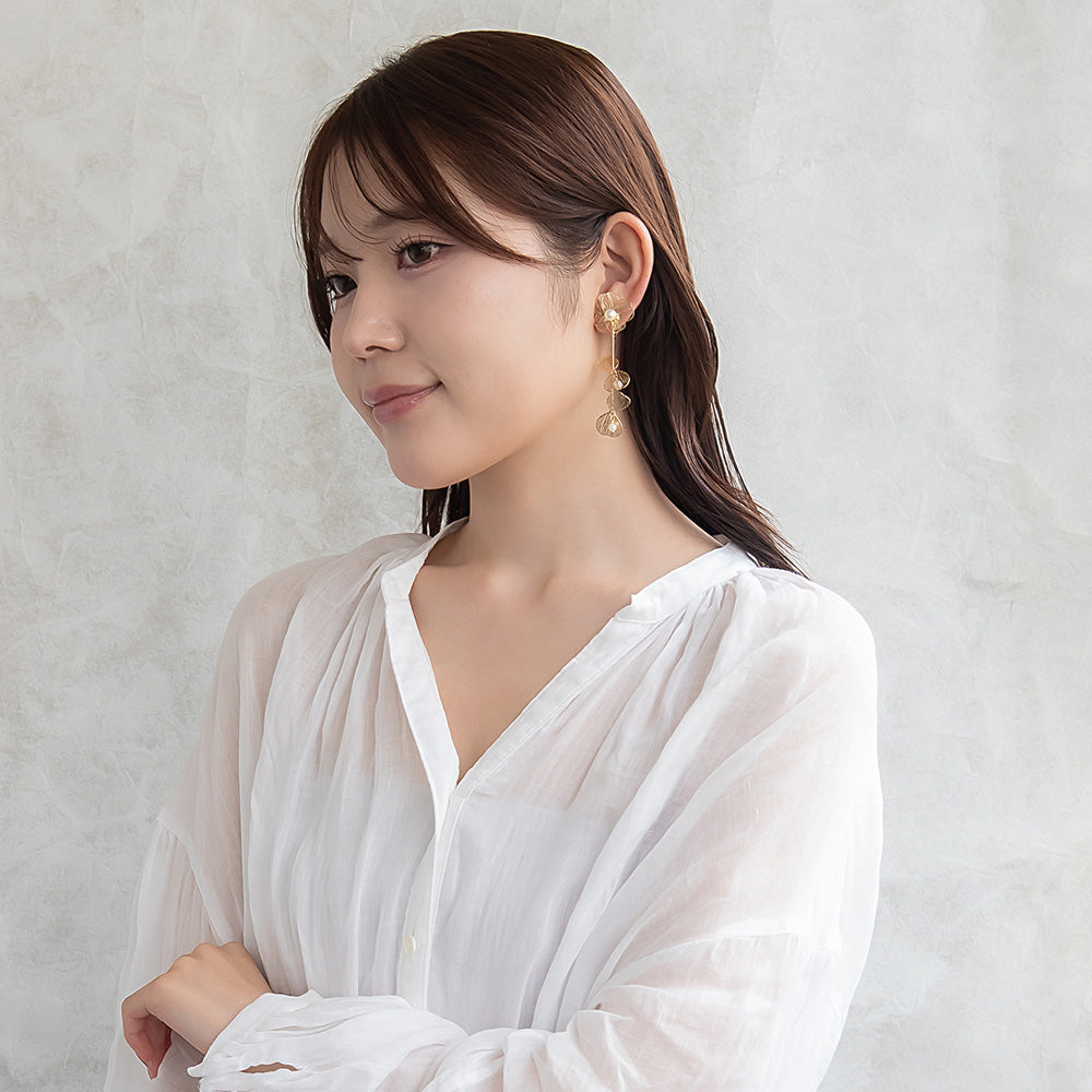 イヤリング ニッケルフリー フラワー パール ネジバネ式イヤリング