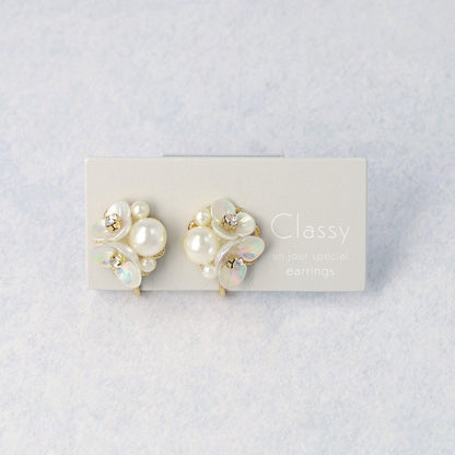Classy イヤリング ニッケルフリー フラワー パール ネジバネ式イヤリング