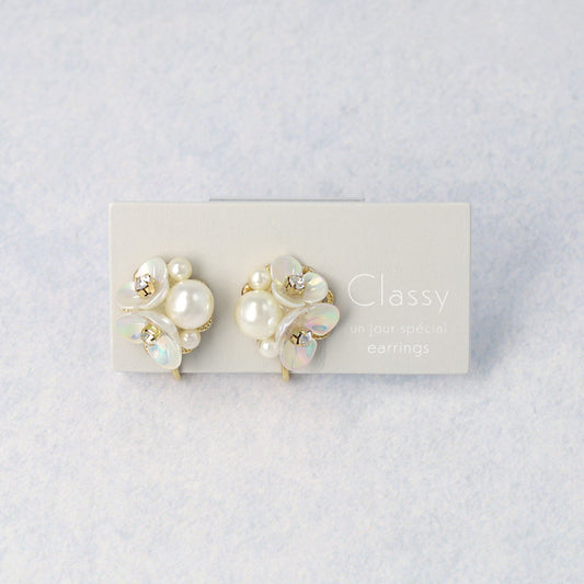 Classy イヤリング ニッケルフリー フラワー パール ネジバネ式イヤリング