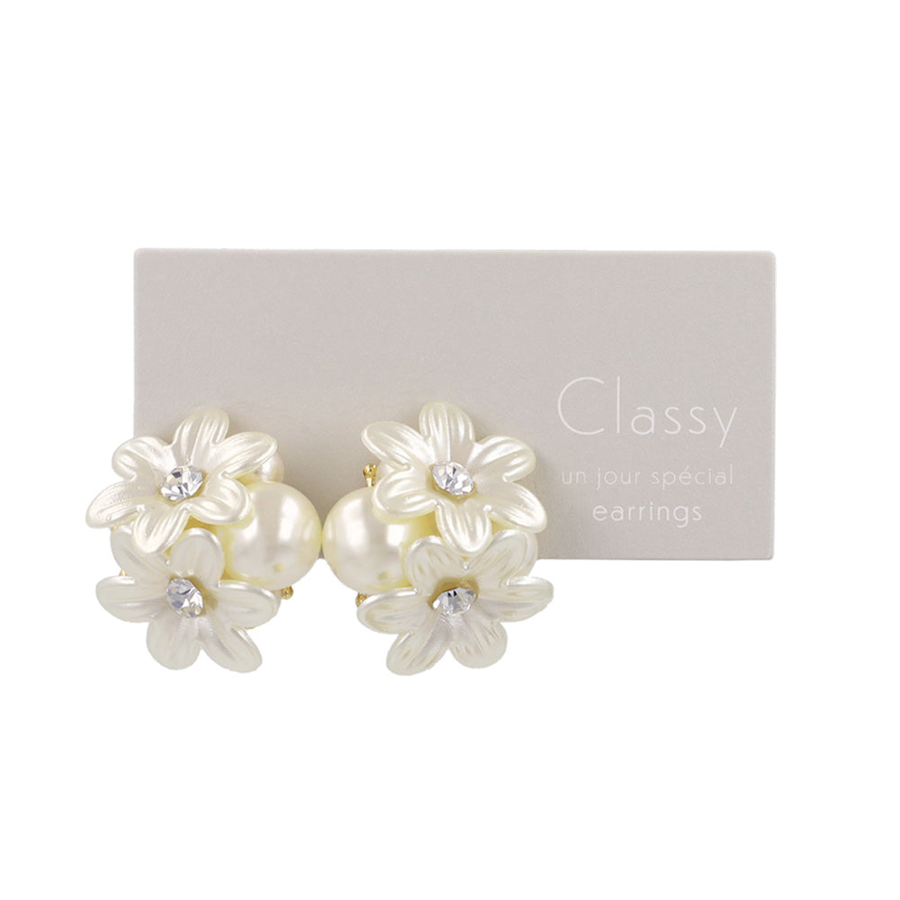 Classy イヤリング ニッケルフリー フラワー パール ネジバネ式イヤリング