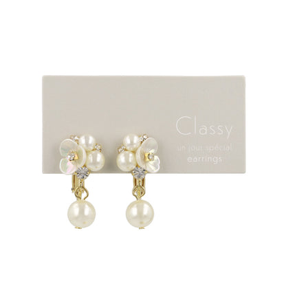 Classy イヤリング ニッケルフリー フラワー パール ネジバネ式イヤリング