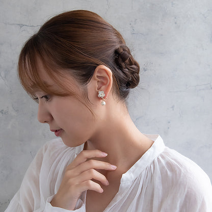 Classy イヤリング ニッケルフリー フラワー パール ネジバネ式イヤリング