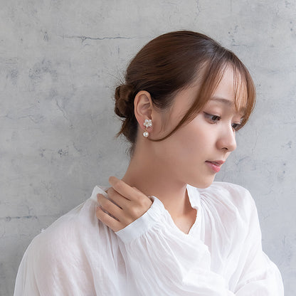 Classy イヤリング ニッケルフリー フラワー パール ネジバネ式イヤリング