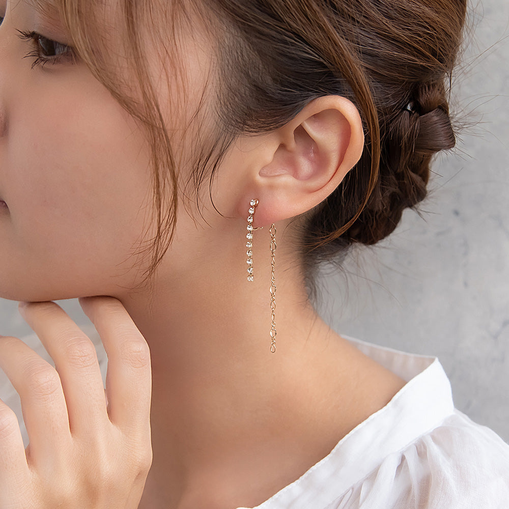 イヤリング ニッケルフリー ラインストーン ネジバネ式イヤリング