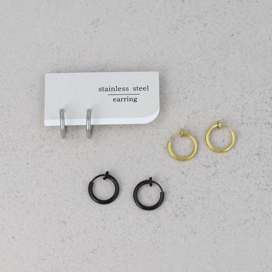 イヤリング ステンレス メタル 14mm フープタイプ パイプイヤリング