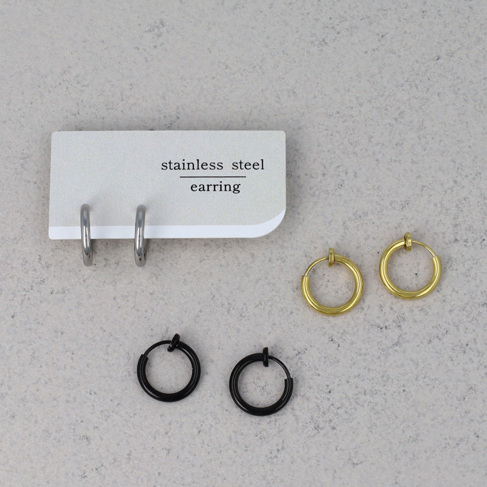 イヤリング ステンレス メタル 14mm フープタイプ パイプイヤリング