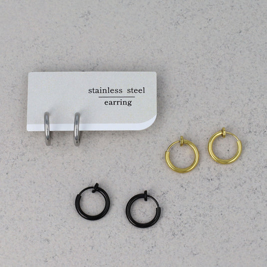 イヤリング ステンレス メタル 14mm フープタイプ パイプイヤリング