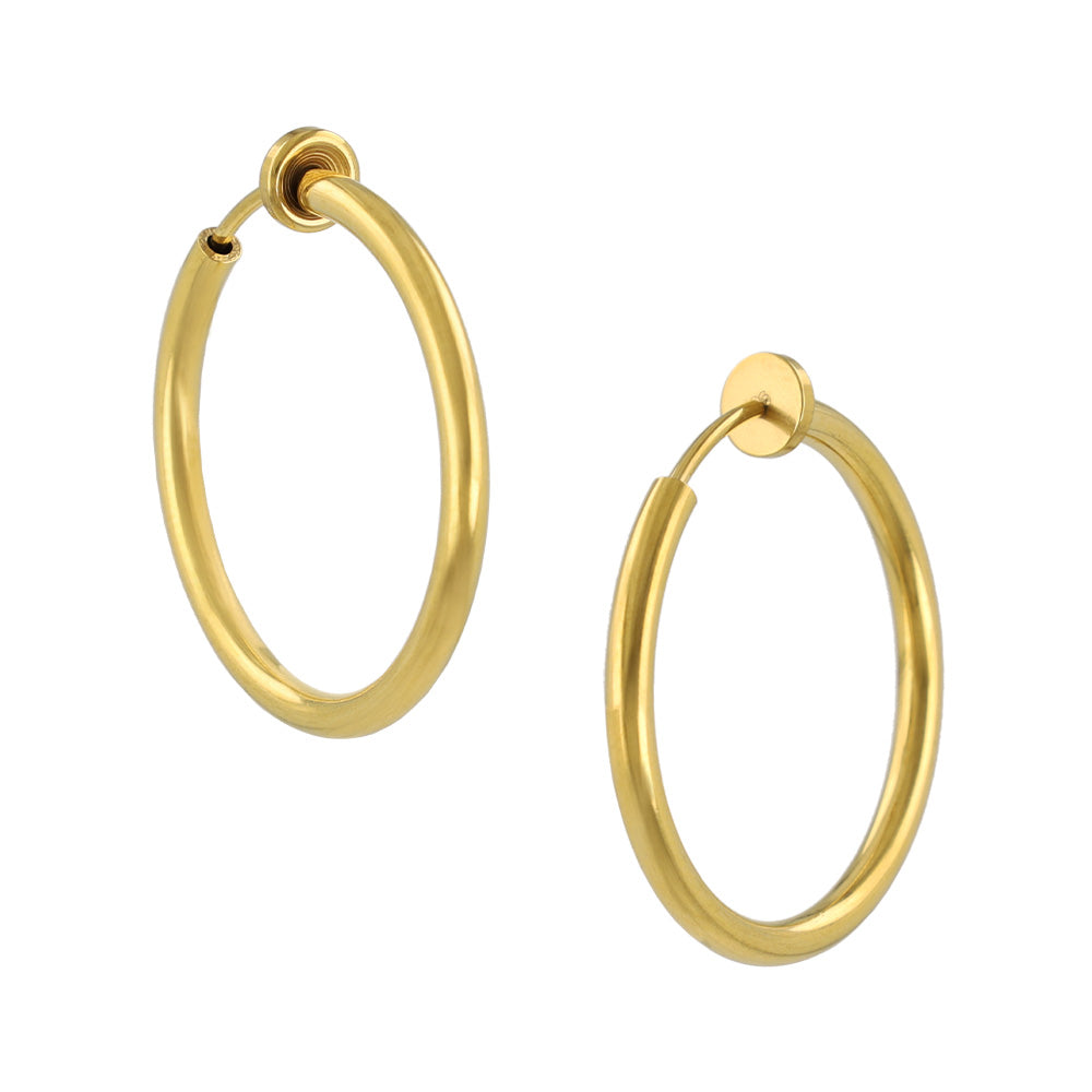 イヤリング ステンレス メタル 24mm フープタイプ パイプイヤリング