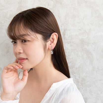 イヤリング ニッケルフリー ラメ メタルフレーム くすみカラー ドロップ プラパール ネジバネ式イヤリング