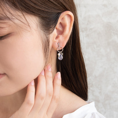 イヤリング ニッケルフリー ラメ メタルフレーム くすみカラー ドロップ プラパール ネジバネ式イヤリング