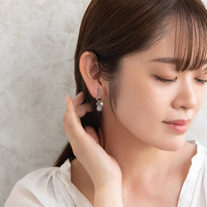 イヤリング ニッケルフリー ラメ メタルフレーム くすみカラー ドロップ プラパール ネジバネ式イヤリング