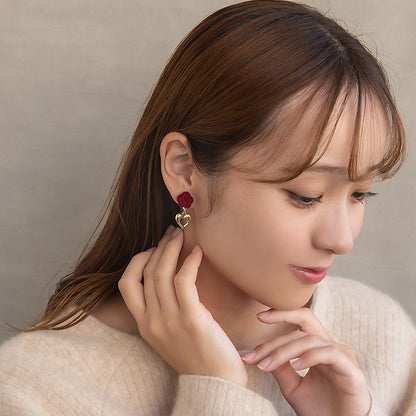 イヤリング  ニッケルフリー ローズ ハート フロッキー ネジバネ式イヤリング